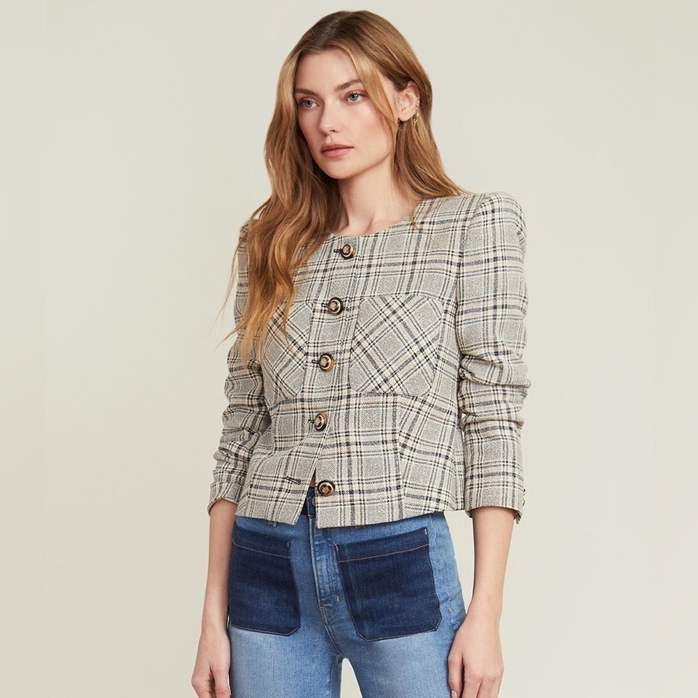 NWOT Veronica Beard Vohra Plaid Collarless Jacket Size 4